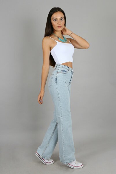 Trn JNS Snow Wash Lycra Super High Waist Loose Jeans Palazzo Trousers