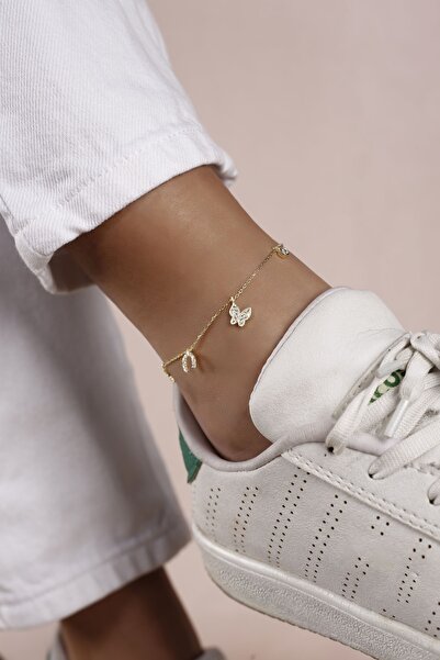 Lia Berto Altın Kaplama Kelebekli Şans Model 925 Ayar Gümüş Halhal