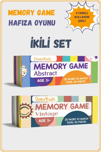 DoerKids Memory Game Ikili Set - Eşleştirme Beceri Hafıza Oyunu - 4 Farklı Kullanım