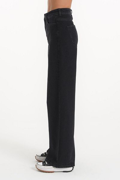 Trn JNS Pantaloni largi, în lycra negru, cu talie super înaltă, Palazzo Palazzo. (SUPER ÎNALT.) Picior lat.