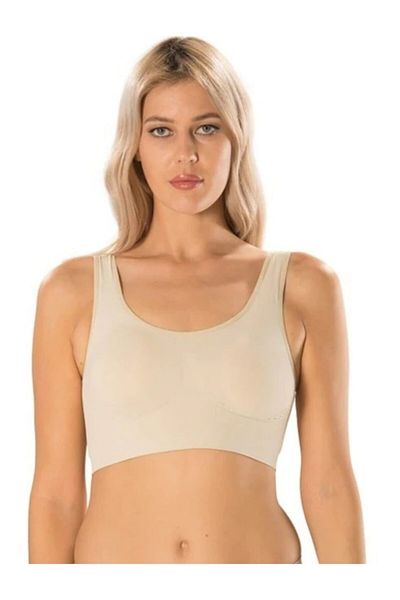 Bestin Γυναικείο μπεζ 2 πακέτο Bamboo Plus Size Padded Thick Strap Bustier Bra 707
