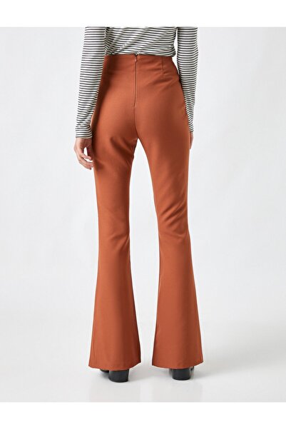 Koton Women's Brown High Waist Trousers with Slits on the Legs