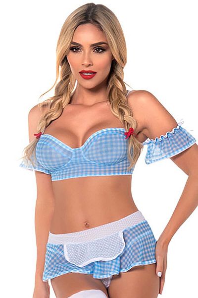 TİESSİ Women's Fantasy Costume with Blue Bustier Fantasy Sexy Laundry Sexy Night Costume