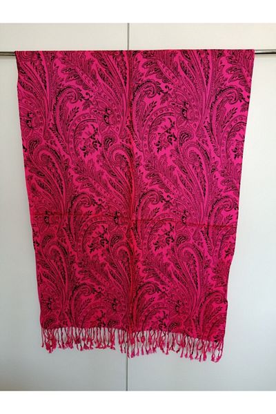 Butik Tülin Unisex Authentic Acrylic Pink Black Floral Tassel Soft Shawl