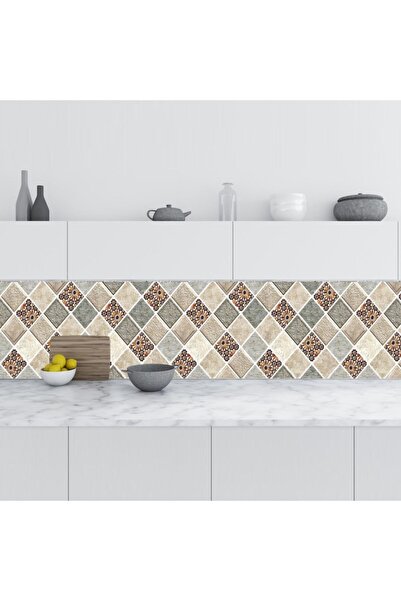 StickerArt Mutfak Tezgah Arası Folyo Fayans Kaplama Folyosu Kare Desen 60x300 Cm