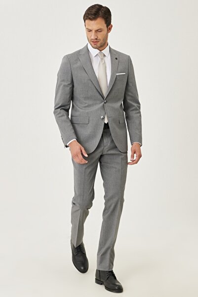 ALTINYILDIZ CLASSICS Erkek Gri Slim Fit Dar Kesim Desenli Takım Elbise