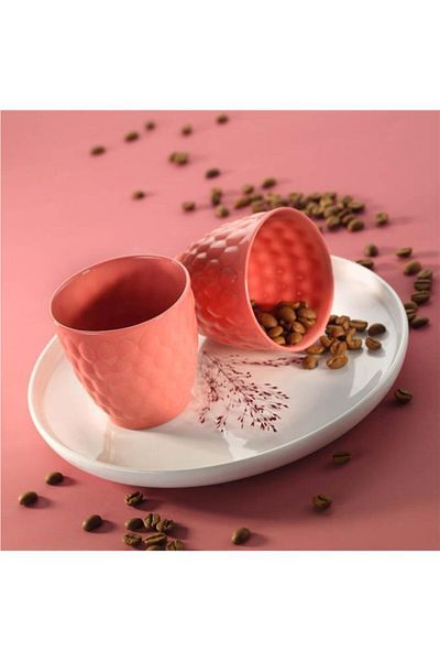 Kütahya Porselen Favo Coffee Cup Set 90 cc Pink 3 Pieces