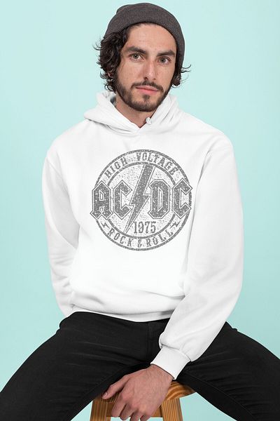 ROCKANDROLL Men's Acdc Hooded Sweatshirt in White Flat