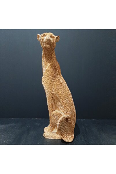 FLOO HOME Oturan Leopar Puma Jaguar Gold Simli Büyük Boy Biblo