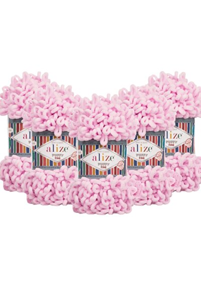 Alize Пухнаста тонка пряжа для в'язання рук, набір з 5 мотків - 194 світло-ро...