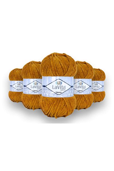 LaVita Yarn Velurex Baby Glitter 5 Pack Velvet Amigurumi Πλεκτό Χέρι Σπάνιο Νήματα Taka (7108-μουστάρδα)