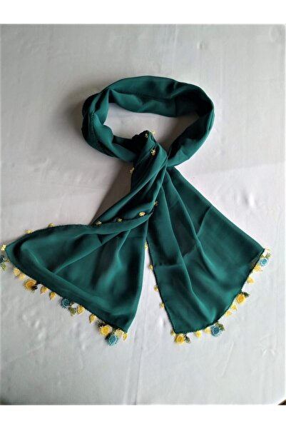 Bircan Hediyelik Çağla Yeşili Krep Iğne Oyası Fular