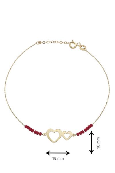 GençTaş Kuyumculuk 1 4 Ayar Altın Doğal Kırmızı Taşlı Kalplerin Birleşmesi Bileklik