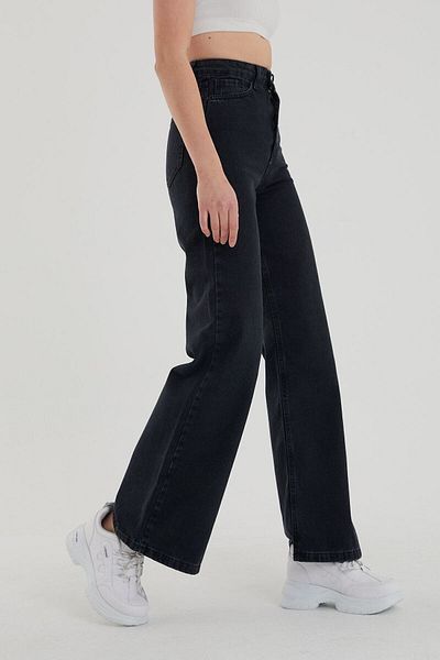 Trn JNS Pantaloni largi, în lycra negru, cu talie super înaltă, Palazzo Palazzo. (SUPER ÎNALT.) Picior lat.