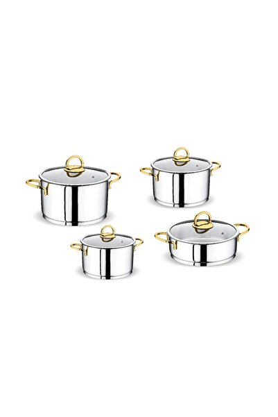 FMS Yıldız Gold 8 Parça Tencere Seti | 18/10 Paslanmaz Çelik | 304 Kalite | İ...