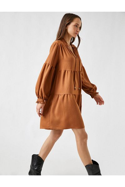 Koton Μίνι μακρυμάνικο φόρεμα V-Neck Flounce