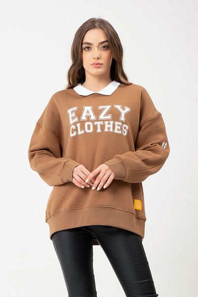 Eazy Co Hanorac maro unisex cu gât polo Eazy College