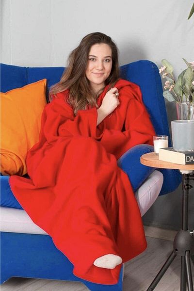 Parti Kırtasiye Wearable Sleeved Fleece Blanket Red - Wearable Blanket - Sleeved Fleece Blanket Red /
