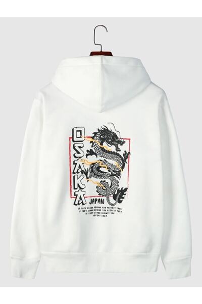 FUWEAR Hanorac oversize cu glugă alb cu imprimeu Osaka unisex