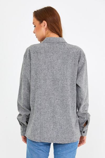 COOL TARZ Gray Women's Slim Fit Button Collar Double Pocket Lumberjack Plain Shirt