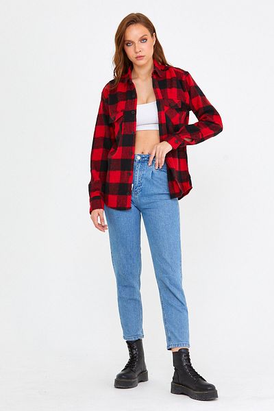 COOL TARZ Червена дамска риза Lumberjack Slim Fit с яка с копчета и два джоба на каре