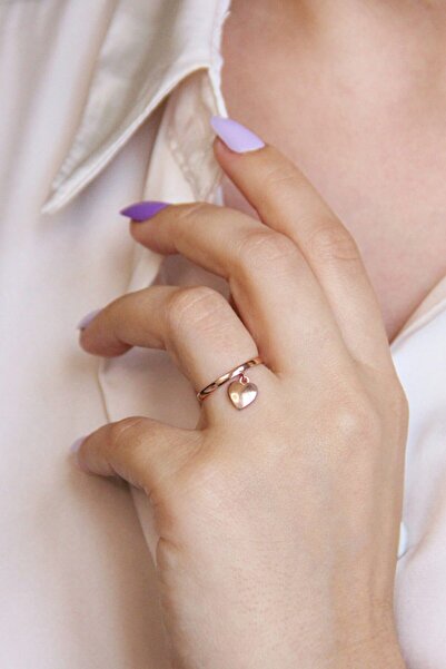 Argentum Concept 925 Ayar Gümüş Sallantılı Kalp Figürlü Rose Yüzük - Y024301