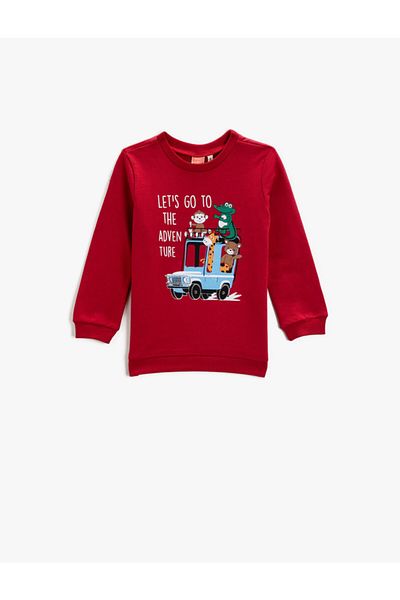 Koton Állatok Nyomtatott Pulóver Crew Neck Cotton