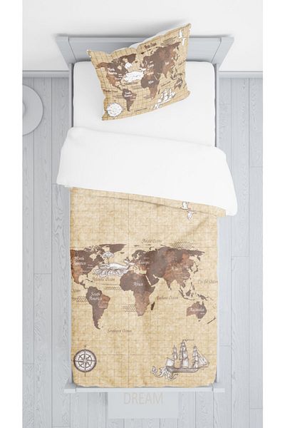 Şen Dekorasyon World Map Bedspread and Pillowcase Set