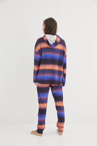 Siyah İnci Patterned Knitted Camisole Hooded Pajama Set