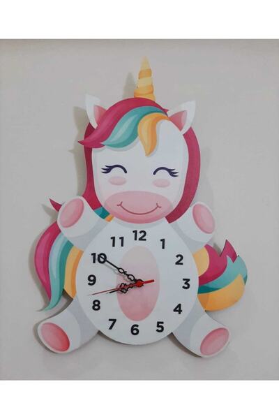 TUĞBArt 40x40 cm Unicorn Model Özel Kesim Çocuk Duvar Saati Renkli Eğlenceli ...