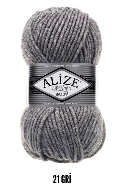 Alize ALİZE SUPERLANA MAXI 100 GR ΜΟΝΟ 21 ΓΚΡΙ
