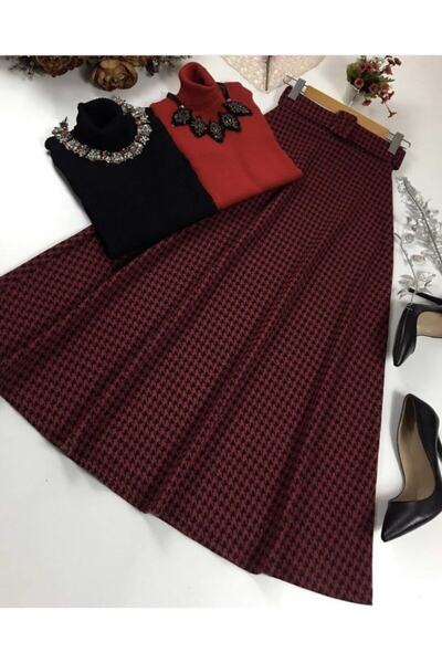 Modaytesettür Kışlık Kemerli Ekose Uzun Etek