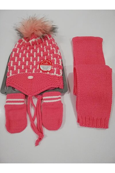 Kitti Kız Bebek Atkı Bere Eldiven Üçlü Takım K2150-01