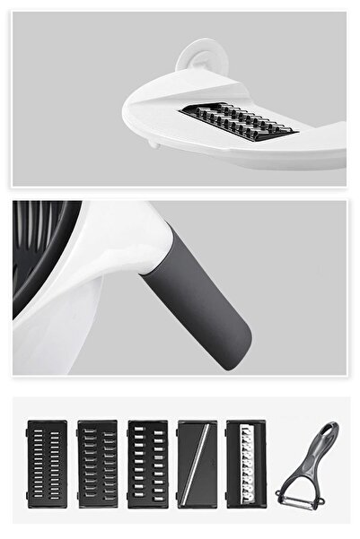 Cagla Homes Çok Amaçlı 5 Fonksiyonlu Dönen Kollu Çevirmeli Dilimleyici Doğrayıcı Rende Ve Süzgeç Set