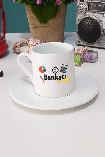 Hedizu Bankacıya Hediye Bankacı Türk Kahvesi Fincanı Beyaz