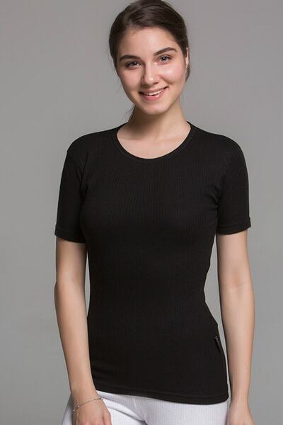 bejamonti Lenjerie neagră termică cu mânecă scurtă pentru damă