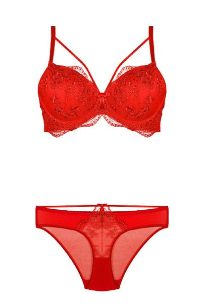 Bestin Women's Red Padded Bra and Slip Panties Set