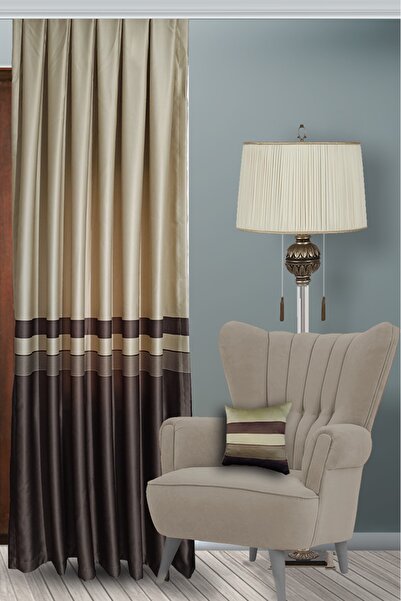 Nebumu Bej Madrid Bordürlü Fon Perde