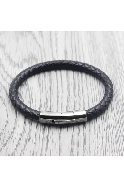 Gogoey Men's Bracelet Genuine Leather Black Model Hand Knitted