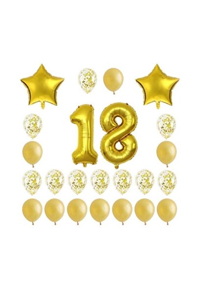 Dipak Σετ μπαλόνια από αλουμινόχαρτο 34 ιντσών σε χρυσό χρώμα 18 ετών