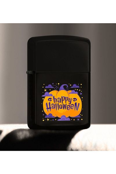 Bk Gift هدية Happy Halloween مصممة بألوان مطبوعة ولاعة معدنية سوداء تعمل بالبنزين - 10