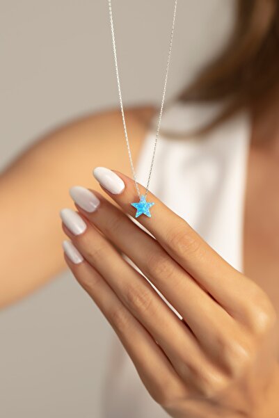 Violansia 925 Ayar Gümüş Opal Taşlı Yıldız Tasarımlı Kolye