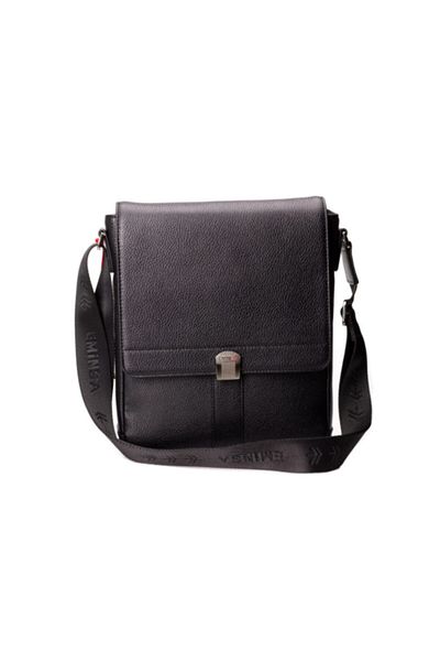 Eminsa Black Leather Men's Shoulder Bag with Magnet