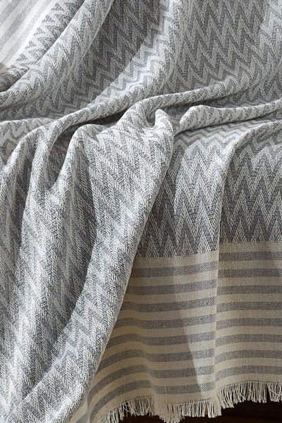 Vagonik Zigzag Natural Linen Sofa Cover| Sofa Shawl Sofa Bed Cover Gray