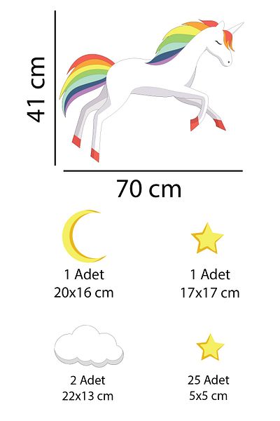 Tilki Dünyası Cute Unicorn Moon and Stars Kids Room Wall Sticker