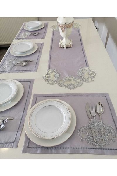 Lady Rio Set de prezentare American Service, Placă de alimentare și Runner. Set de prezentare pentru 8 persoane. Culoare gri-argintiu