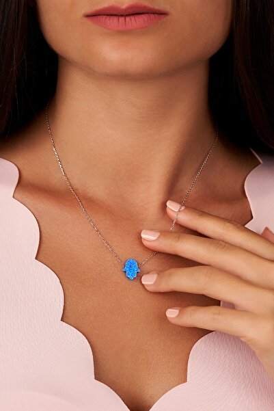 Lia Berto Opal Taşlı Fatma Ana Eli 925 Ayar Gümüş Kolye