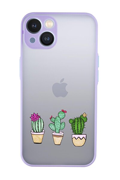 mooodcase Iphone 13 Uyumlu Üçlü Kaktüs Desenli Kamera Korumalı Buzlu Şeffaf Lüx Telefon Kılıfı