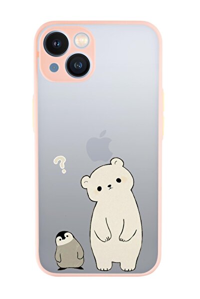 mooodcase Iphone 13 Uyumlu Penguen Ve Ayıcık Desenli Kamera Korumalı Buzlu Şeffaf Lüx Telefon Kılıfı