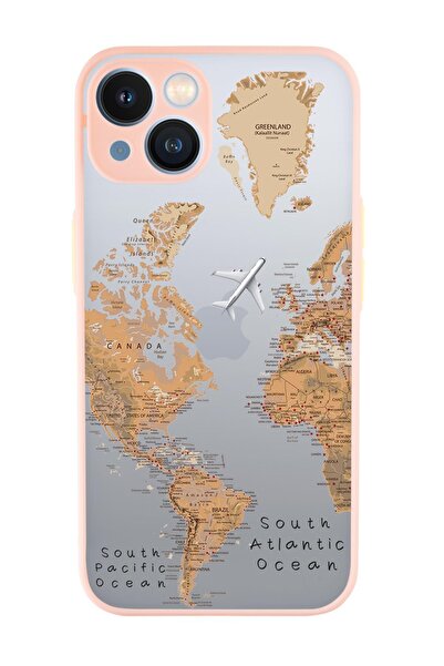 mooodcase Iphone 13 Uyumlu Dünya Harita Desenli Kamera Korumalı Buzlu Şeffaf Lüx Telefon Kılıfı